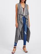 Romwe Patch Pocket Front Plaid Waterfall Vest