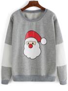 Romwe Santa Claus Print Thicken Grey Sweatshirt