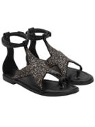 Romwe Black Star Pattern Sequined Flip Sandals