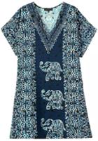 Romwe Navy V Neck Short Sleeve Elephant Print Dress