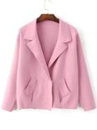 Romwe Pink Shawl Collar Hidden Button Sweater Coat