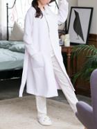 Romwe Lace Trim Self Tie Textured Robe