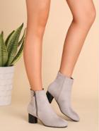 Romwe Light Grey Faux Suede Almond Toe Side Zipper Short Boots