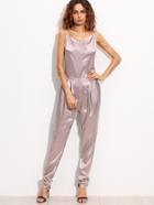 Romwe Pink Spaghetti Strap Open Back Silky Jumpsuit