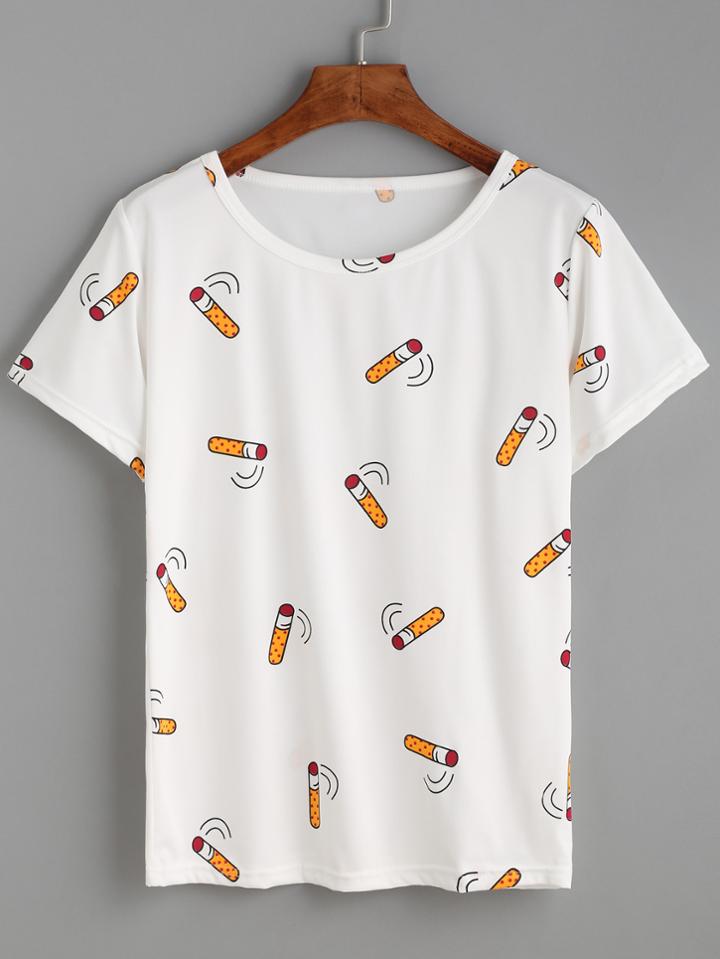 Romwe White Lipsticks Print T-shirt