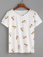 Romwe White Lipsticks Print T-shirt