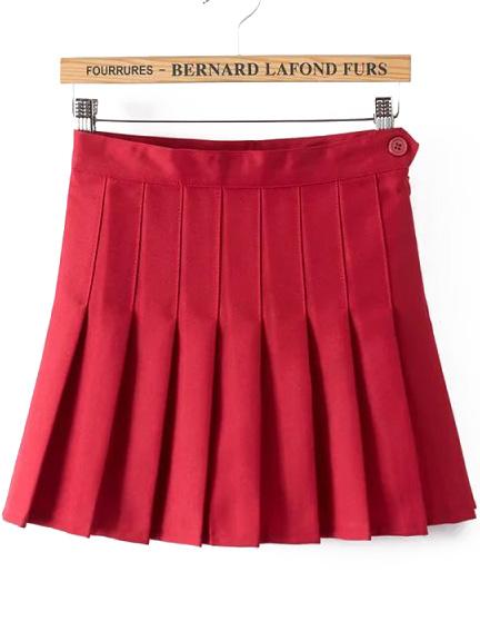 Romwe With Button Pleated Wine Red Skirt
