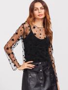 Romwe Black Stars Pattern Mesh Smock Top With Cami Top