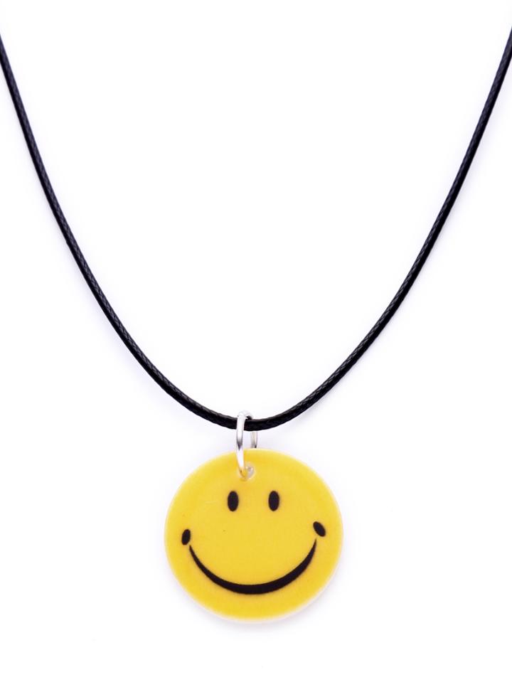 Romwe Yellow Smiling Face Pendant String Necklace
