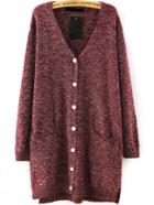 Romwe With Pockets Buttons Side Split Red Cardigan