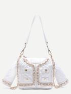 Romwe White Clothes Design Quilted Pu Convertible Chain Bag