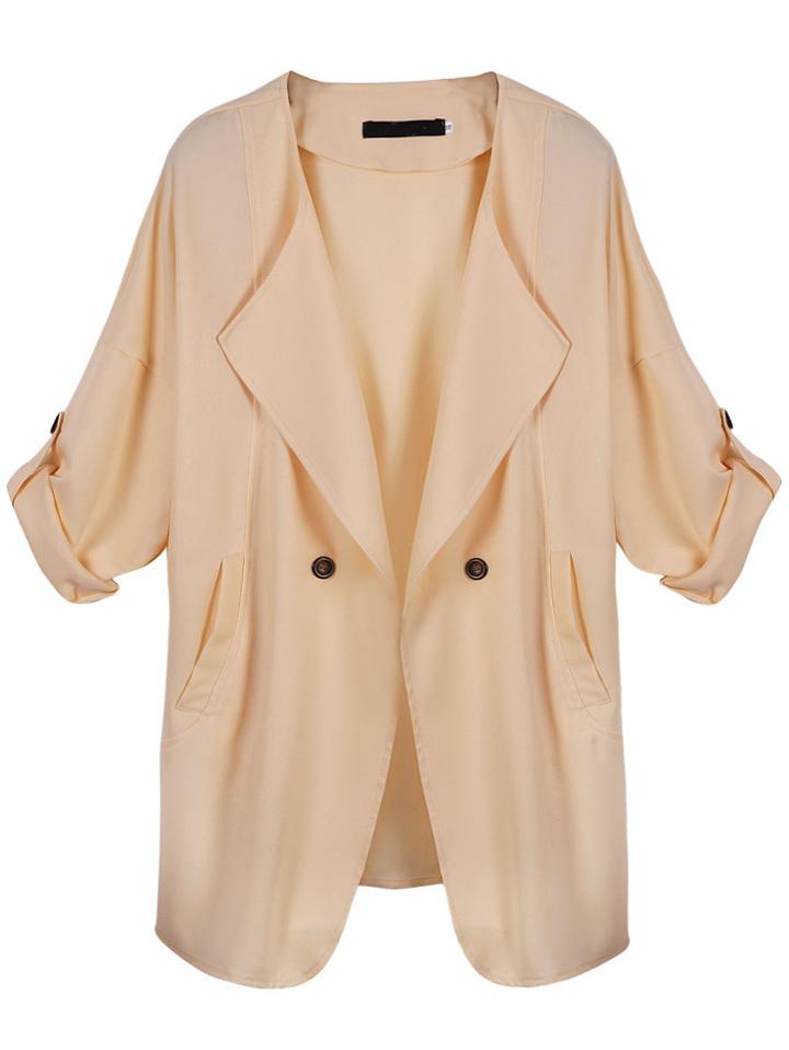 Romwe Drape Front Buttons Apricot Coat