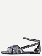 Romwe Snake Embossed Faux Leather Crisscross Sandals - Black