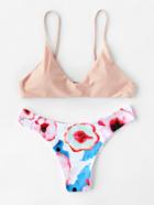Romwe Flower Print Mix & Match Triangle Bikini Set