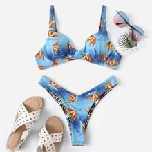 Romwe Random Floral Underwire Top With High Cut Bikini