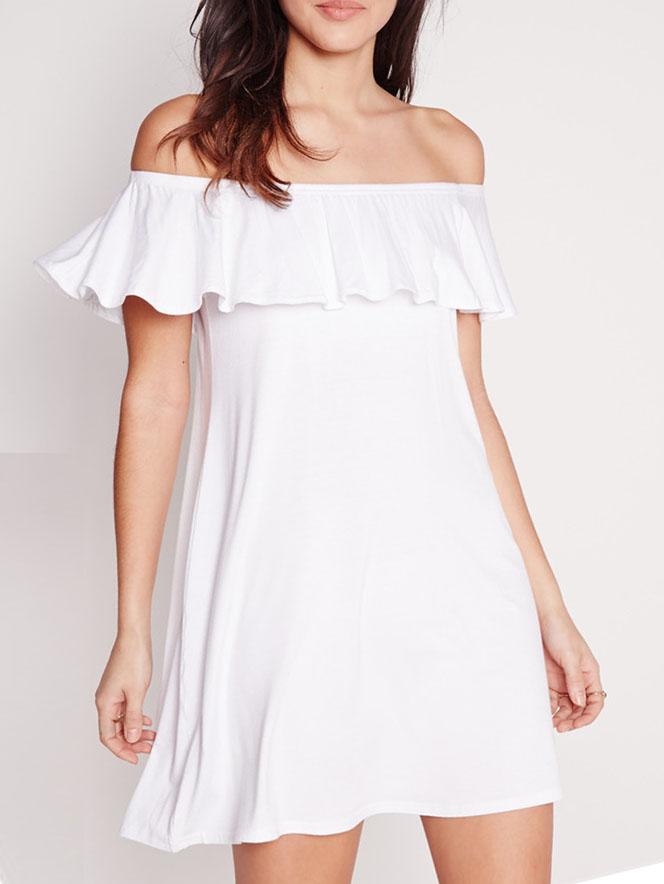 Romwe Off The Shoulder Ruffle Shift Dress