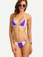 Romwe Color Block Lace Trimmed Strappy Bikini Set