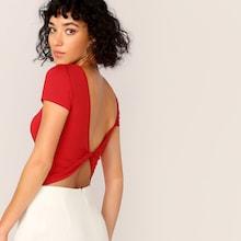 Romwe Twist Open Back Crop Fitted Top
