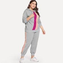 Romwe Plus Cut And Sew Drawstring Hoodie With Pants