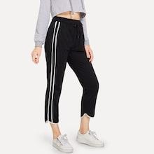 Romwe Drawstring Waist Contrast Tape Side Pants