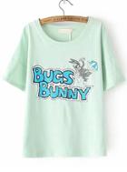 Romwe Rabbit Parachuting Print Green T-shirt