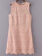 Romwe Pink Sleeveless Zipper Keyhole Back Embroidery Dress