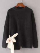 Romwe Contrast Bow Tie Slit Detail Asymmetrical Sweater