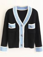 Romwe Contrast Trim Button Up Sweater Coat With Pockets