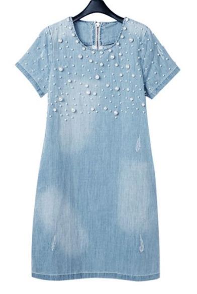 Romwe With Bead Denim Shift Dress