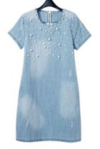 Romwe With Bead Denim Shift Dress