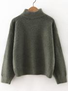 Romwe Army Green Turtleneck Drop Shoulder Sweater