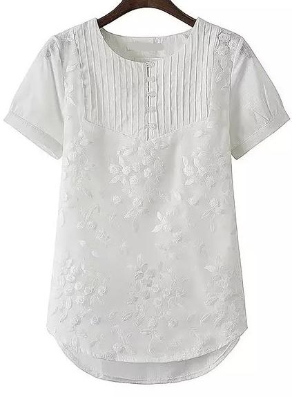 Romwe Dip Hem Lace Embroidered Top