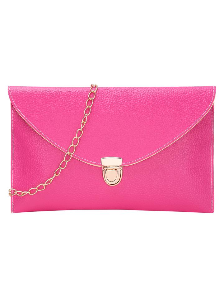 Romwe Pink Envelope Clutch With Chain