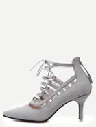 Romwe Gray Pointed Out Cutout Strappy Pumps