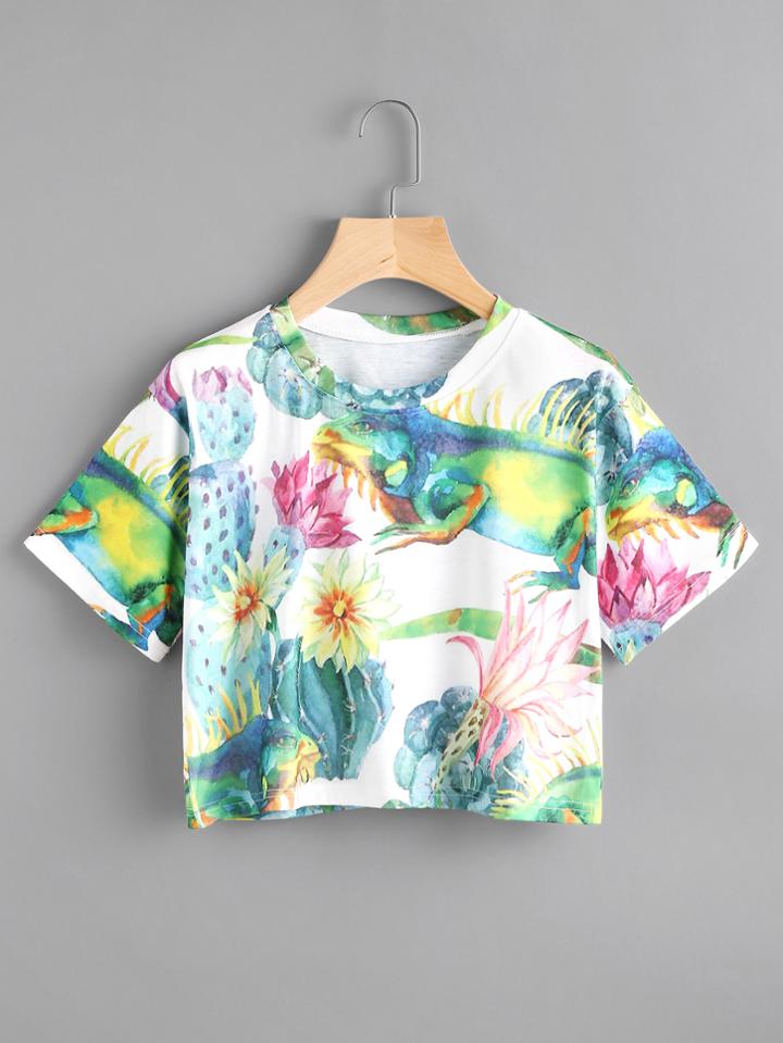 Romwe Allover Printed Random Tee
