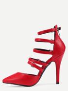 Romwe Buckled Strappy Pointed Toe Pumps - Red