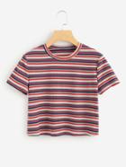 Romwe Striped Ribbed Knit Tee