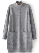 Romwe Turtleneck Cable Knit Grey Sweater Dress With Pockets