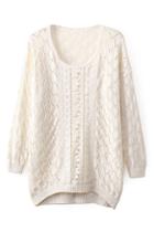Romwe Asymmetric Hollow-out Cream Jumper