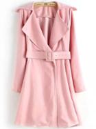 Romwe Lapel Belt Pink Trench Coat