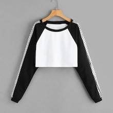 Romwe Contrast Panel Raglan Sleeve Crop Tee