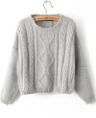 Romwe Cable Knit Mohair Crop Sweater