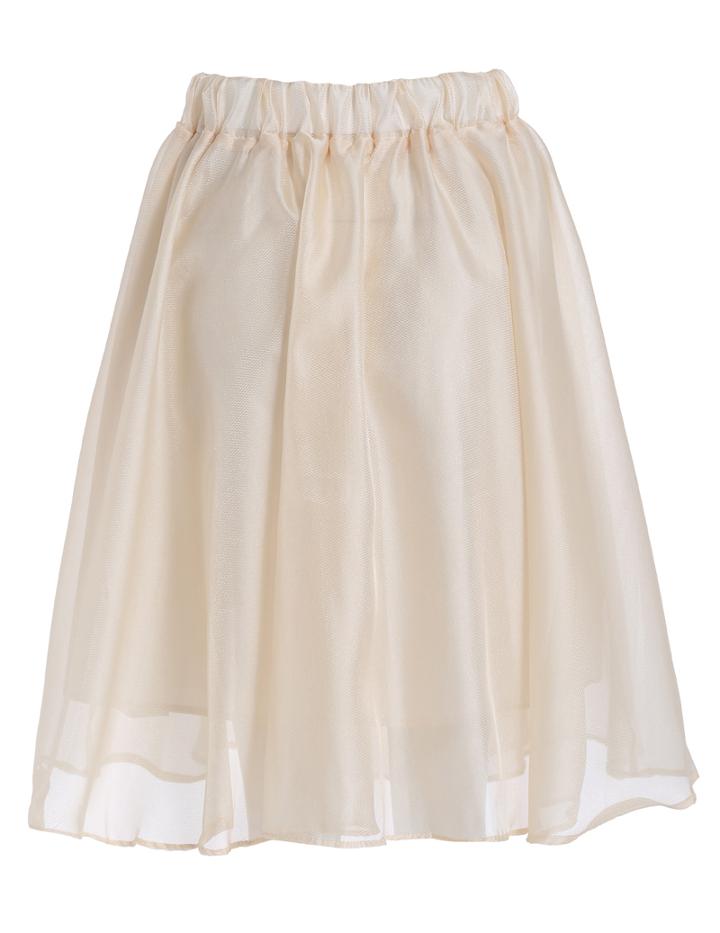 Romwe With Bow Elastic Waist Chiffon Apricot Skirt