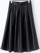 Romwe Elastic Waist Hollow Pleated Skirt