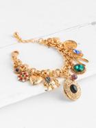 Romwe Gemstone & Heart Embellished Chain Bracelet