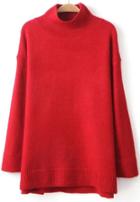Romwe High Neck Loose Red Sweater