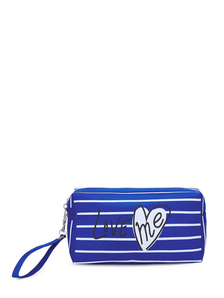 Romwe Slogan Print Striped Pouch With Wristlet