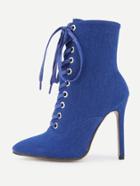 Romwe Pointed Toe Lace Up Stiletto Boots