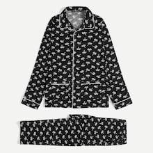 Romwe Guys Allover Tree Contrast Binding Shirt And Pants Pj Set
