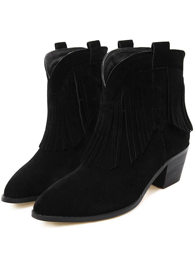 Romwe Black Pointy Tassel Boots